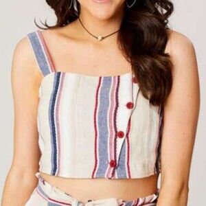 NWT Altar'd State Red White Blue Striped Button Crop Top Tank Cotton Women's M